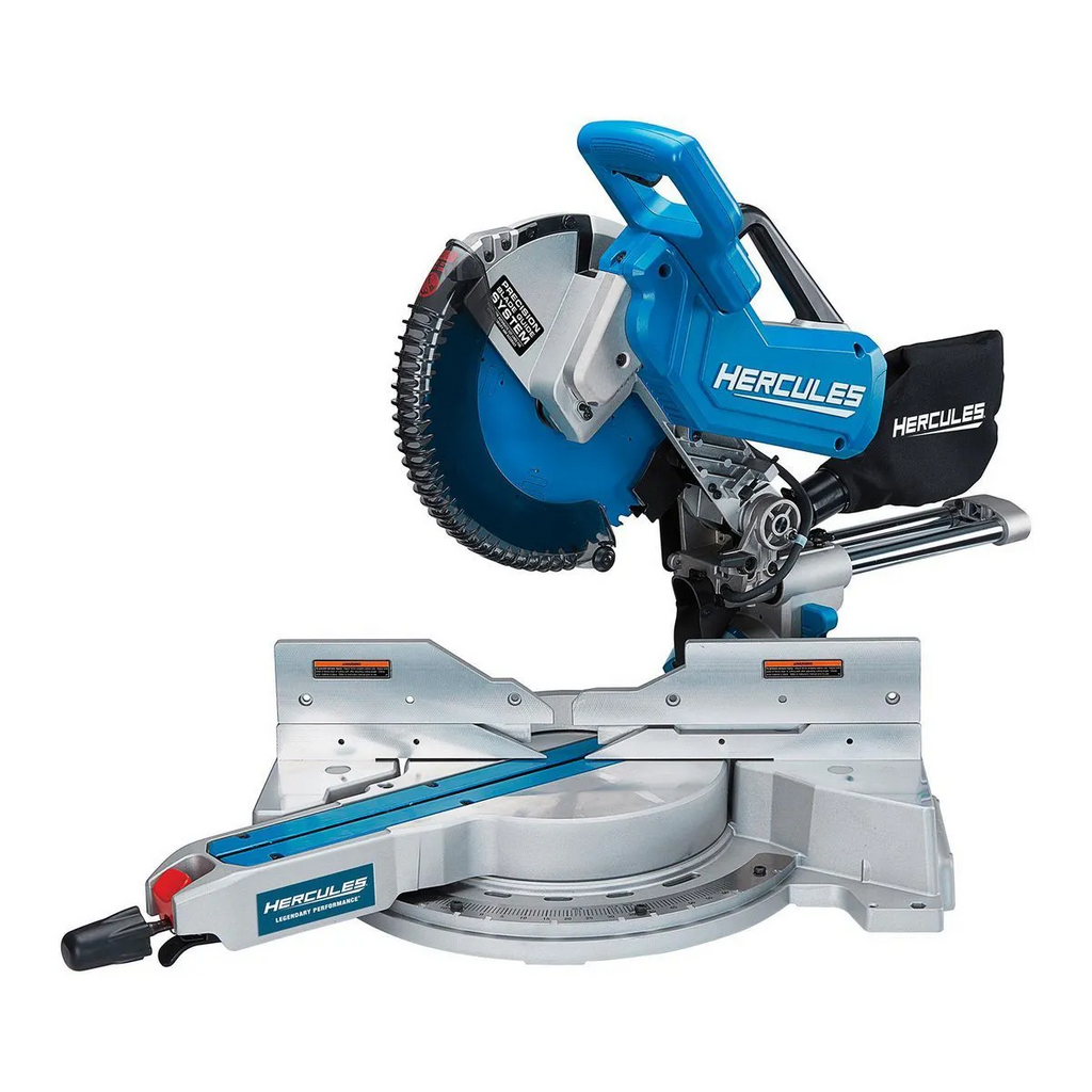 Sierra ingletadora compuesta deslizante de doble bisel HERCULES de 30 cm con guía de sombra LED de precisión.