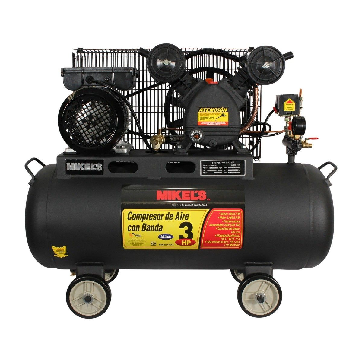 Compresor de aire 3 HP con banda 60 litros