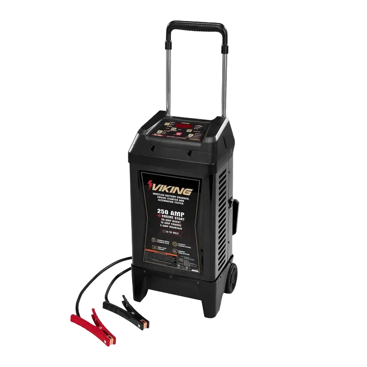 Cargador de baterías con ruedas VIKING de 250 amperios y 6/12 V, arrancador de motor y probador de alternador.